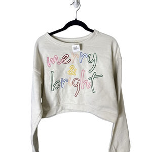 Women's Inspired Culture Beige Multicolor Merry & Bright Sweatshirt L
